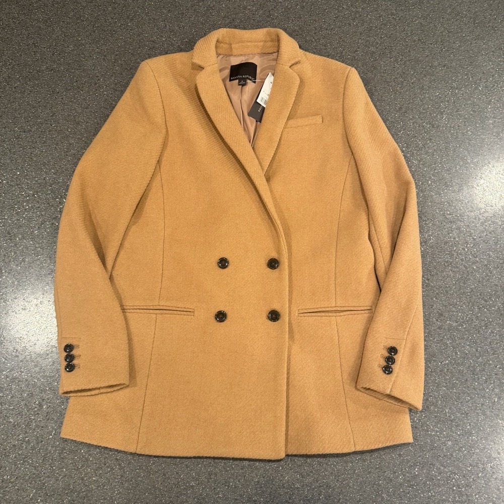 NEW Banana Republic Sz 8  Tan Jacket Petite Double Breasted Wool Blend TAN